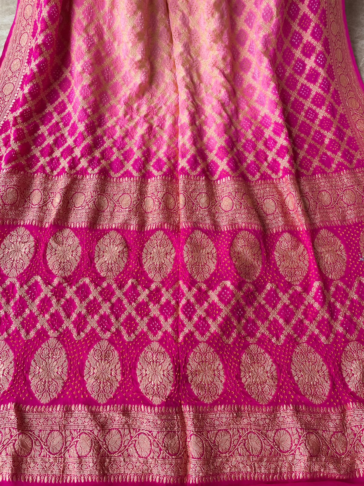 Smitha - Pink & Peach Bandhani Banarasi Saree