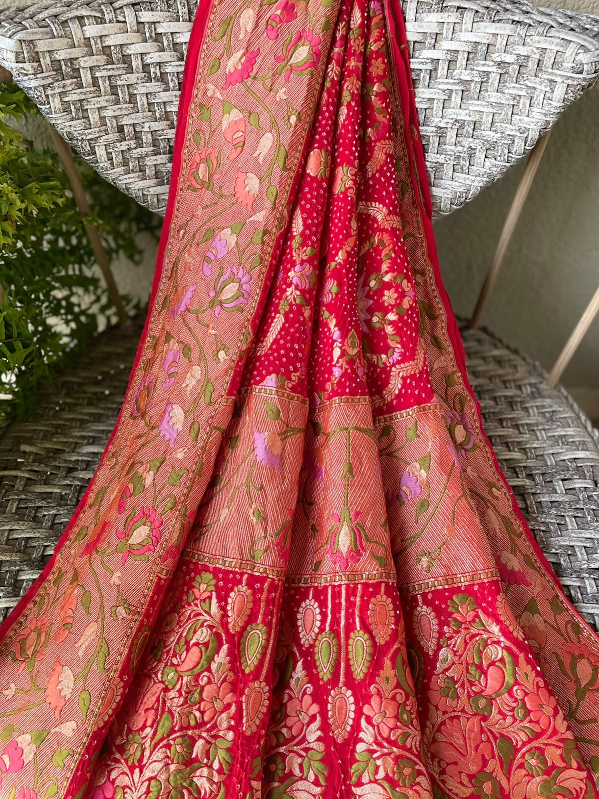 Poorvi - Red Tilfi Meenakari Bandhani Dupatta