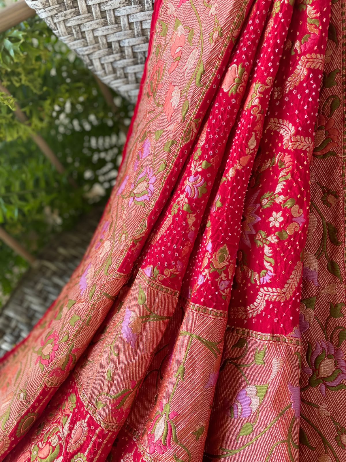 Poorvi - Red Tilfi Meenakari Bandhani Dupatta