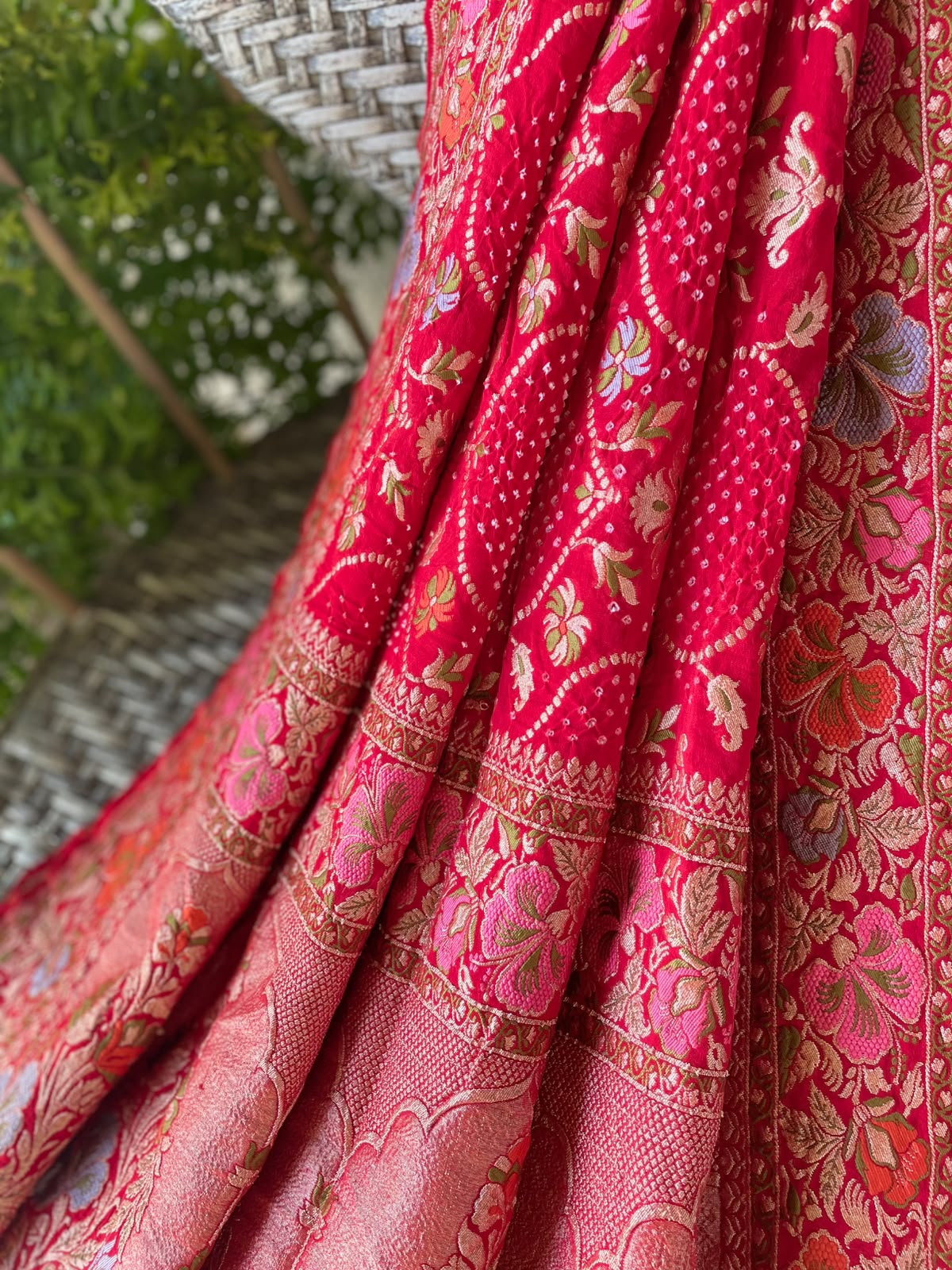 Amita - Red Tilfi Meenakari Bandhani Dupatta