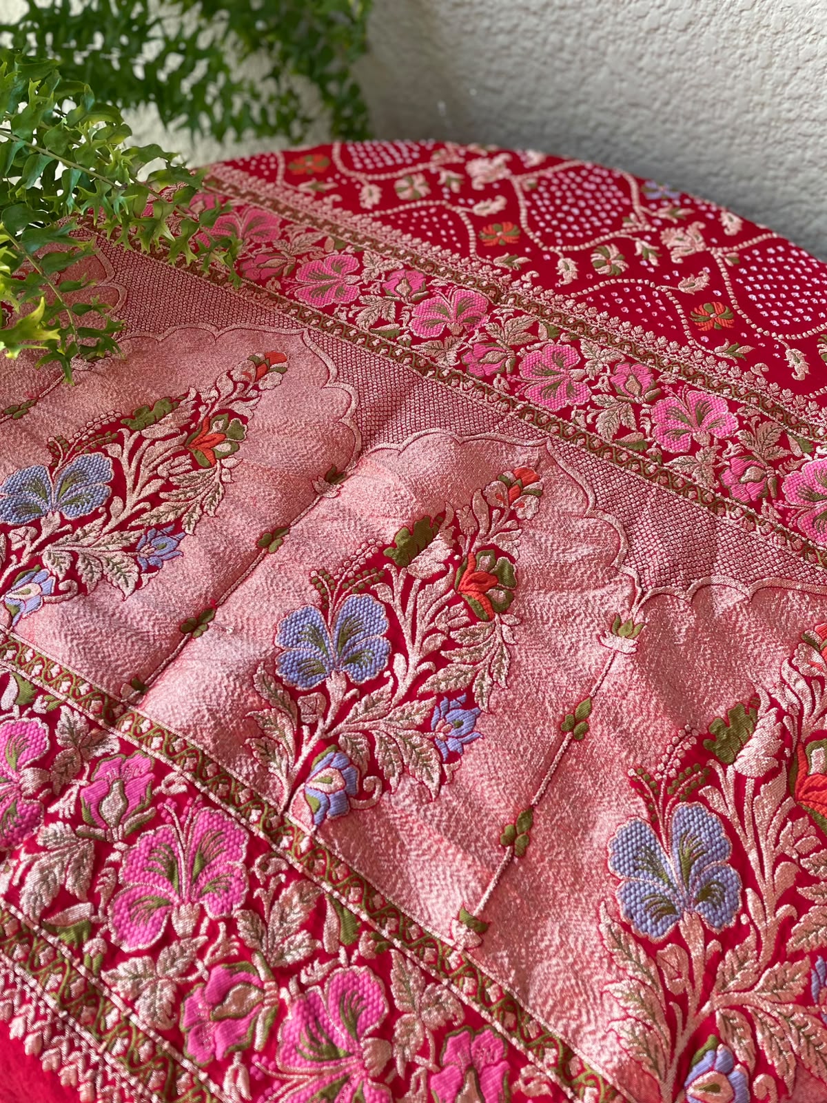 Amita - Red Tilfi Meenakari Bandhani Dupatta