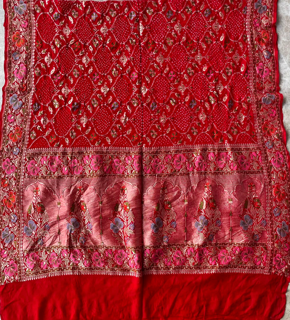 Amita - Red Tilfi Meenakari Bandhani Dupatta