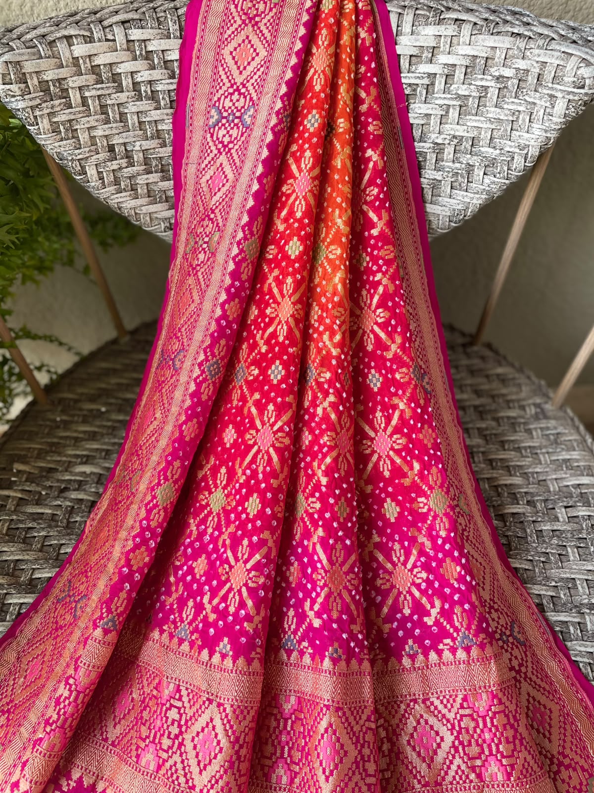 Janvi - Pink & Orange Meenakari Bandhani Dupatta