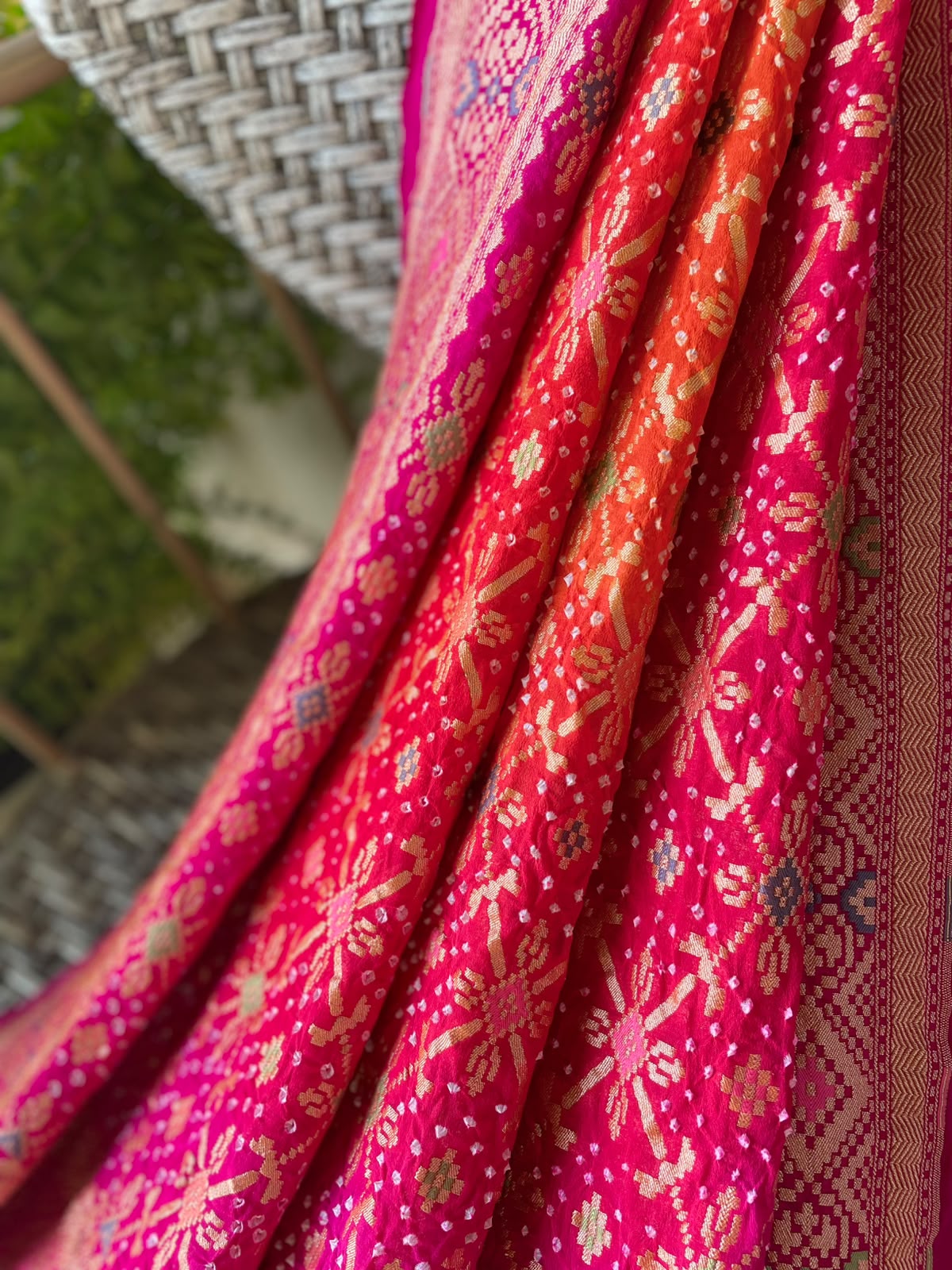 Janvi - Pink & Orange Meenakari Bandhani Dupatta