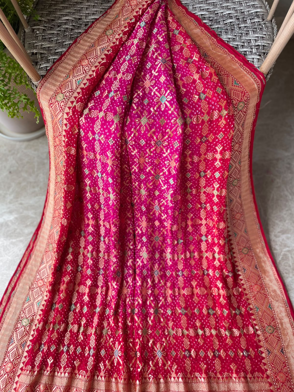 Vishakha - Red & Pink Meenakari Bandhani Saree