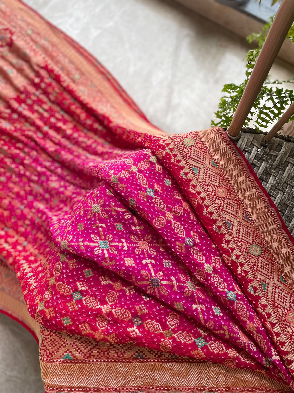 Vishakha - Red & Pink Meenakari Bandhani Saree