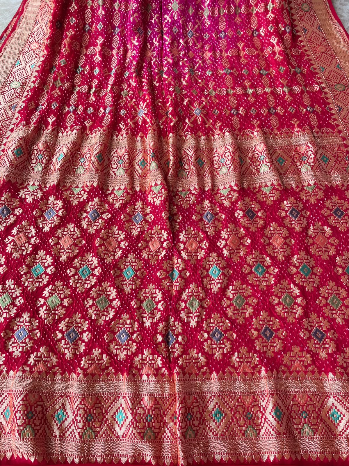 Vishakha - Red & Pink Meenakari Bandhani Saree