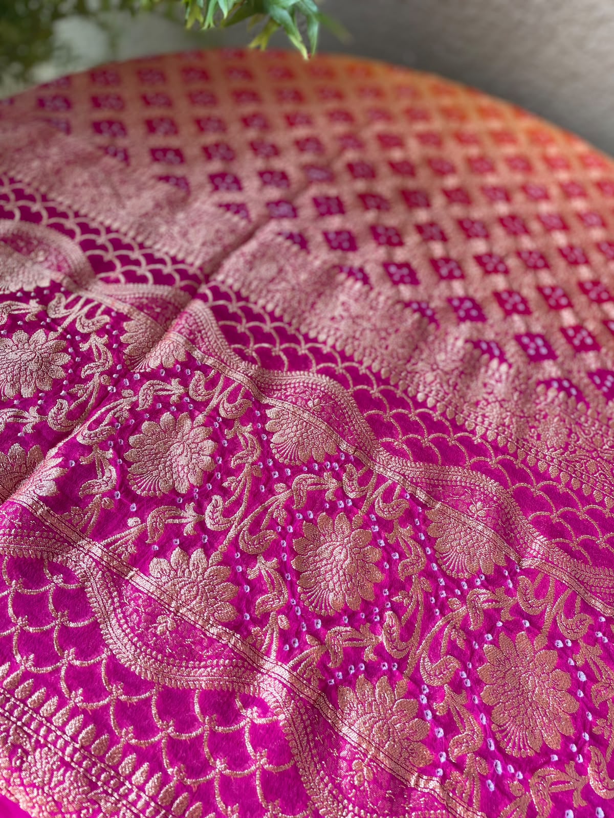 Preet - Pink & Orange Bandhani Banarasi Dupatta