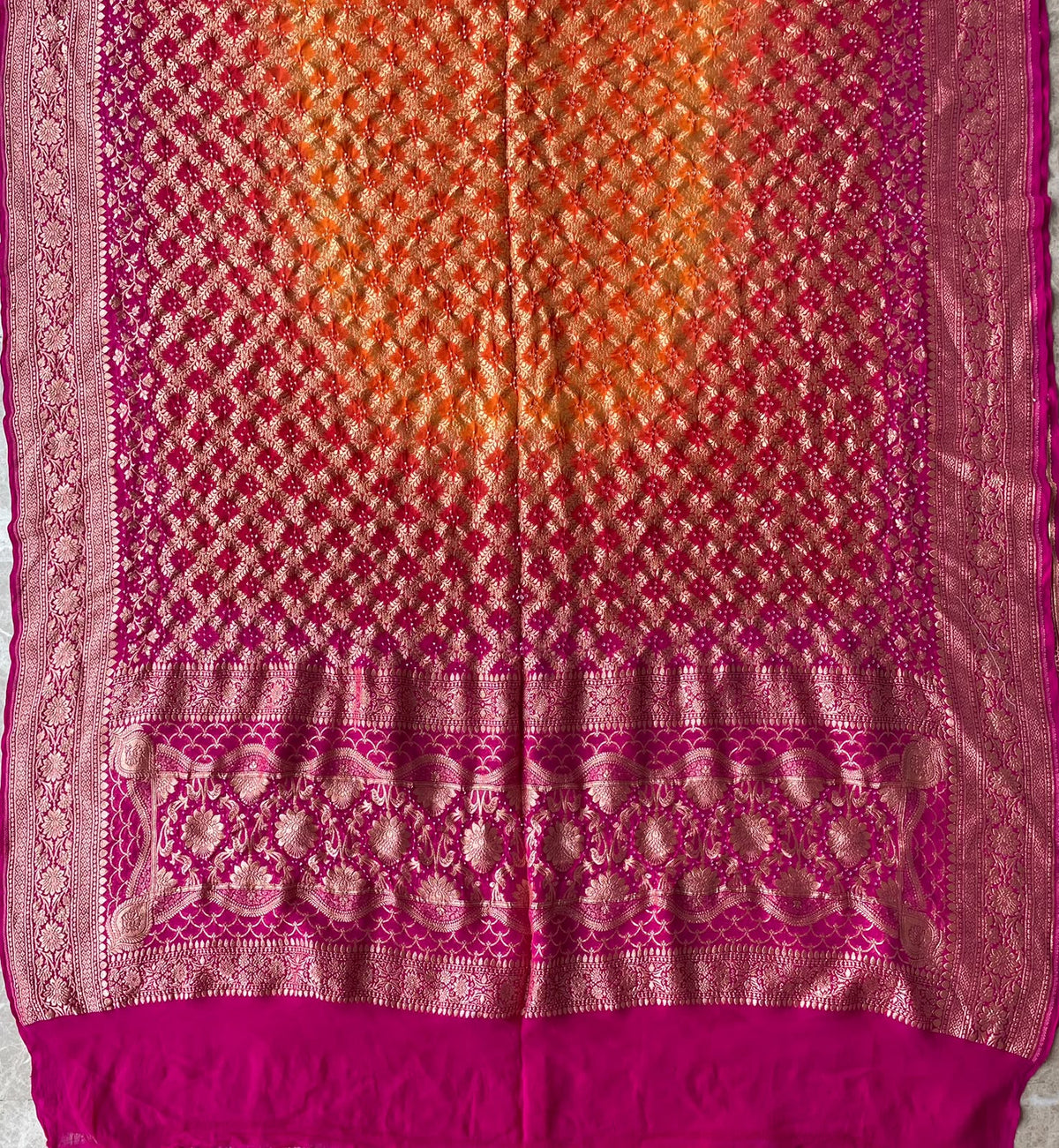 Preet - Pink & Orange Bandhani Banarasi Dupatta