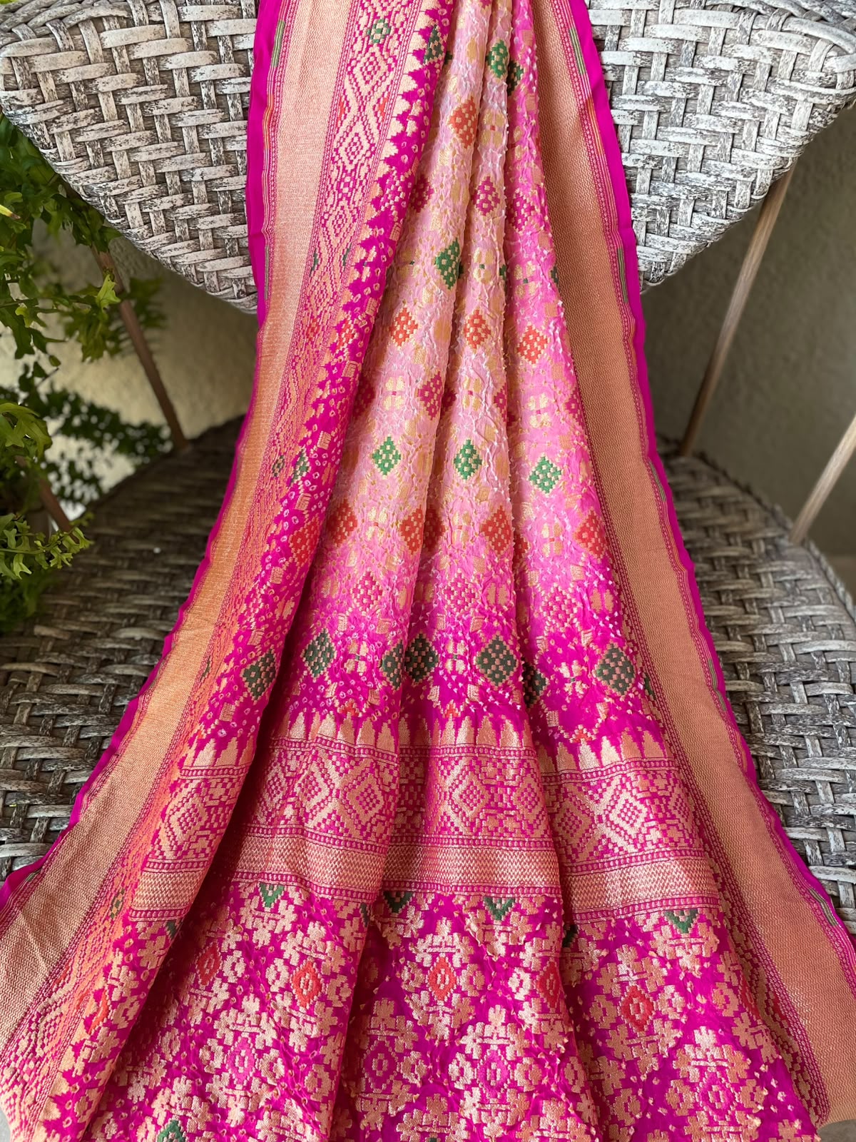 Mrinali - Pink & Peach Meenakari Bandhani Dupatta