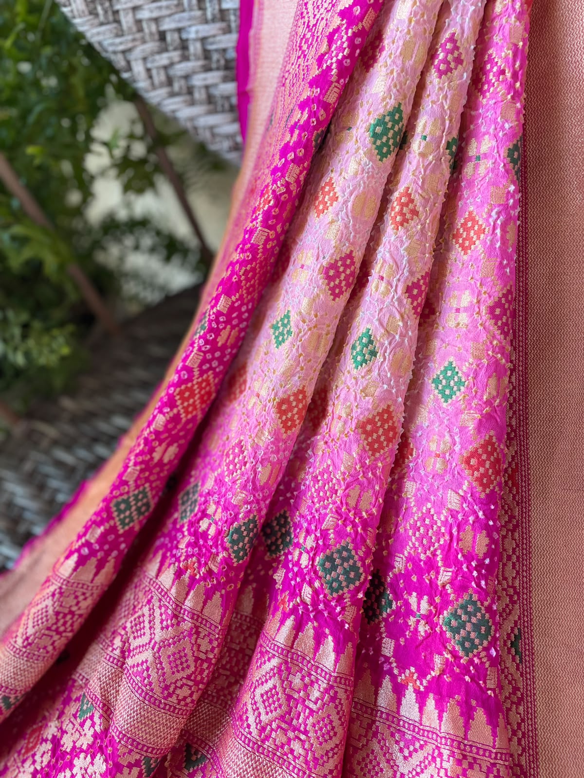 Mrinali - Pink & Peach Meenakari Bandhani Dupatta