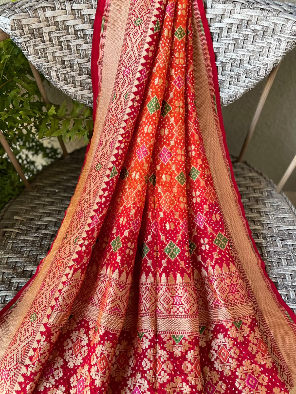 Devanshi - Red & Orange Meenakari Bandhani Dupatta