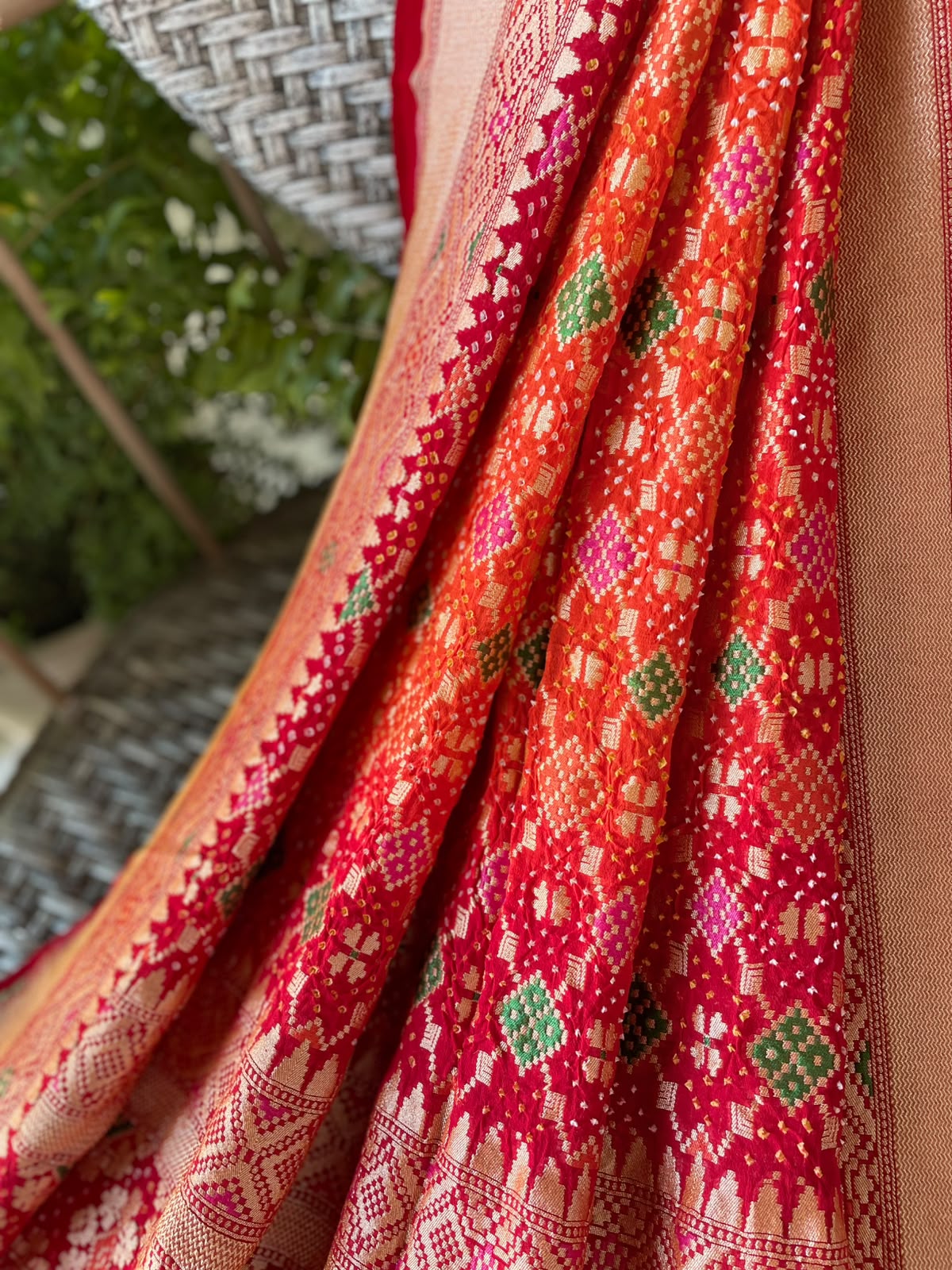 Devanshi - Red & Orange Meenakari Bandhani Dupatta
