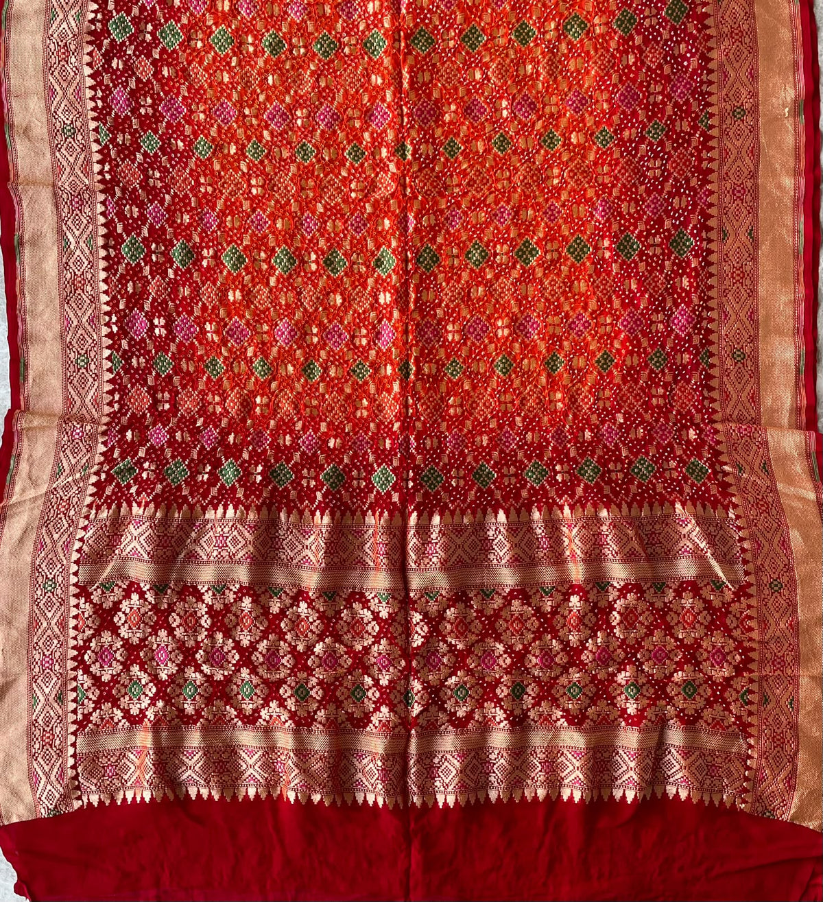 Devanshi - Red & Orange Meenakari Bandhani Dupatta