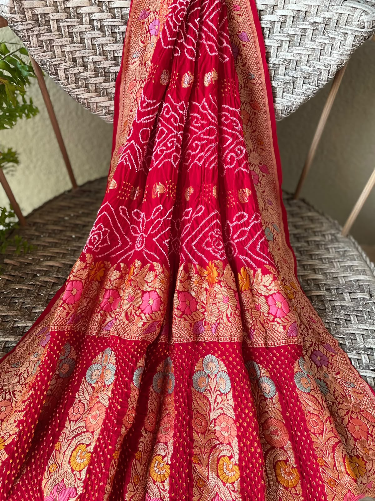 Adrika - Red Tilfi Meenakari Bandhani Dupatta