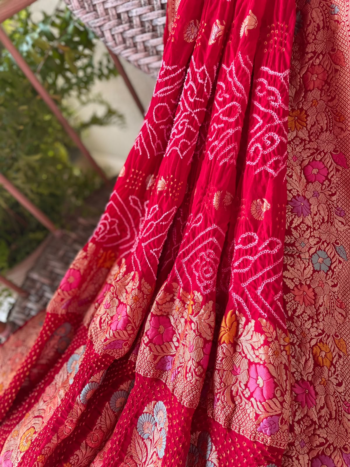 Adrika - Red Tilfi Meenakari Bandhani Dupatta