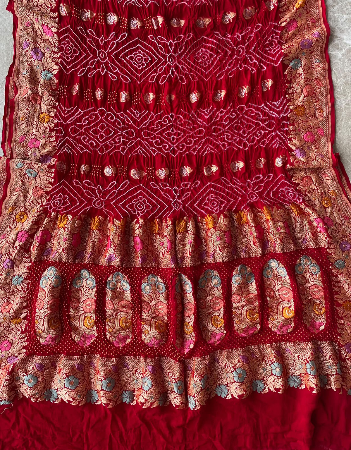 Adrika - Red Tilfi Meenakari Bandhani Dupatta