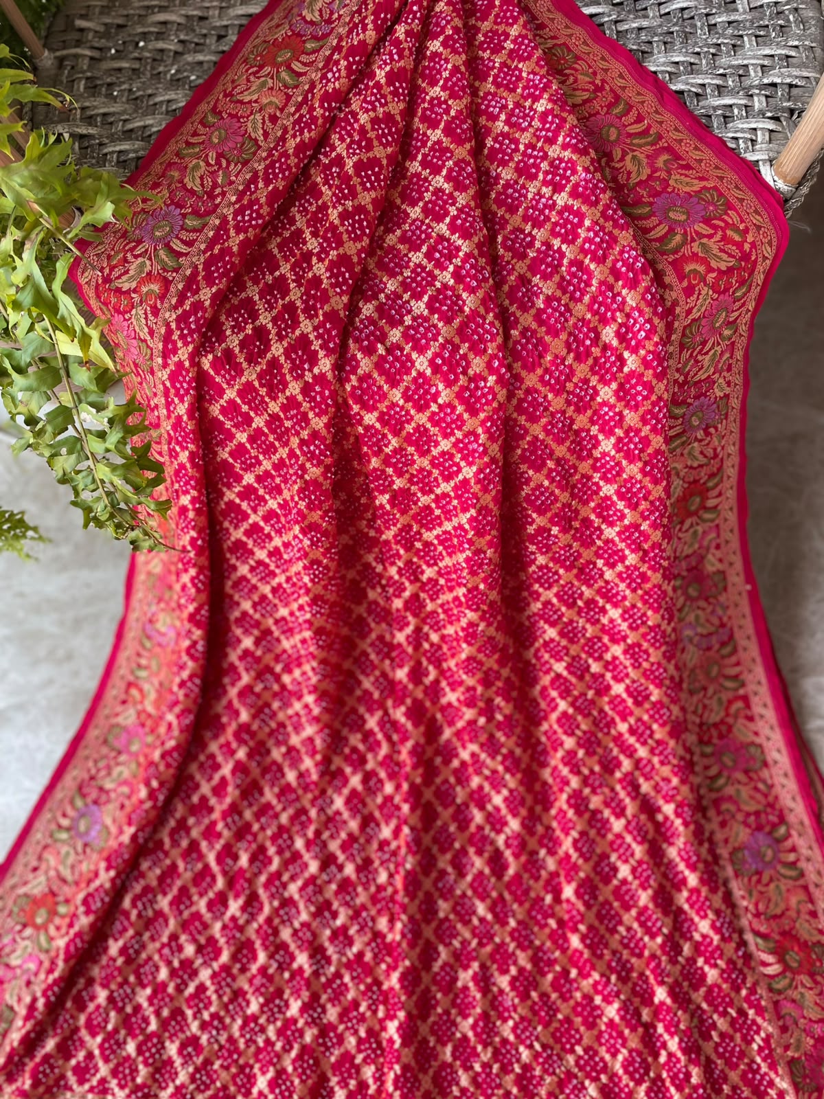Chaitaly - Rani Pink Tilfi Meenakari Bandhani Saree
