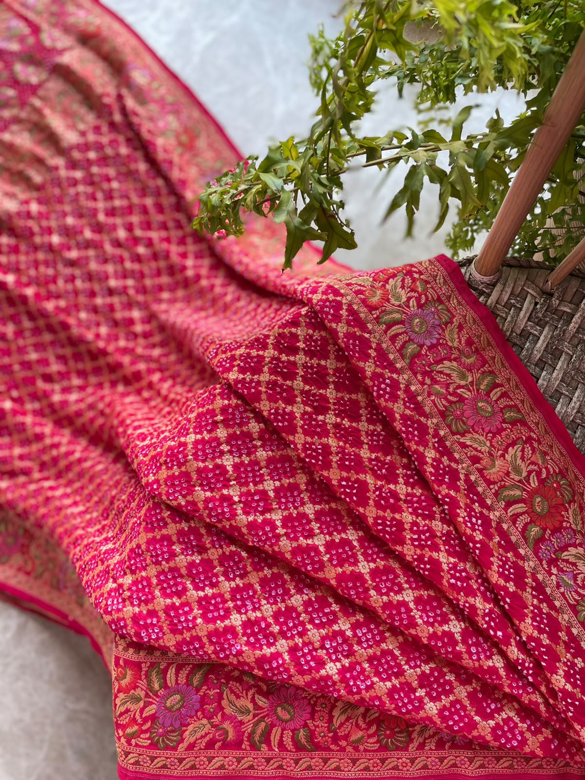 Chaitaly - Rani Pink Tilfi Meenakari Bandhani Saree