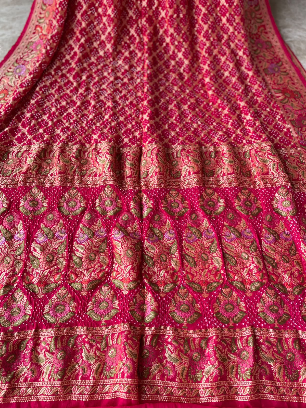 Chaitaly - Rani Pink Tilfi Meenakari Bandhani Saree