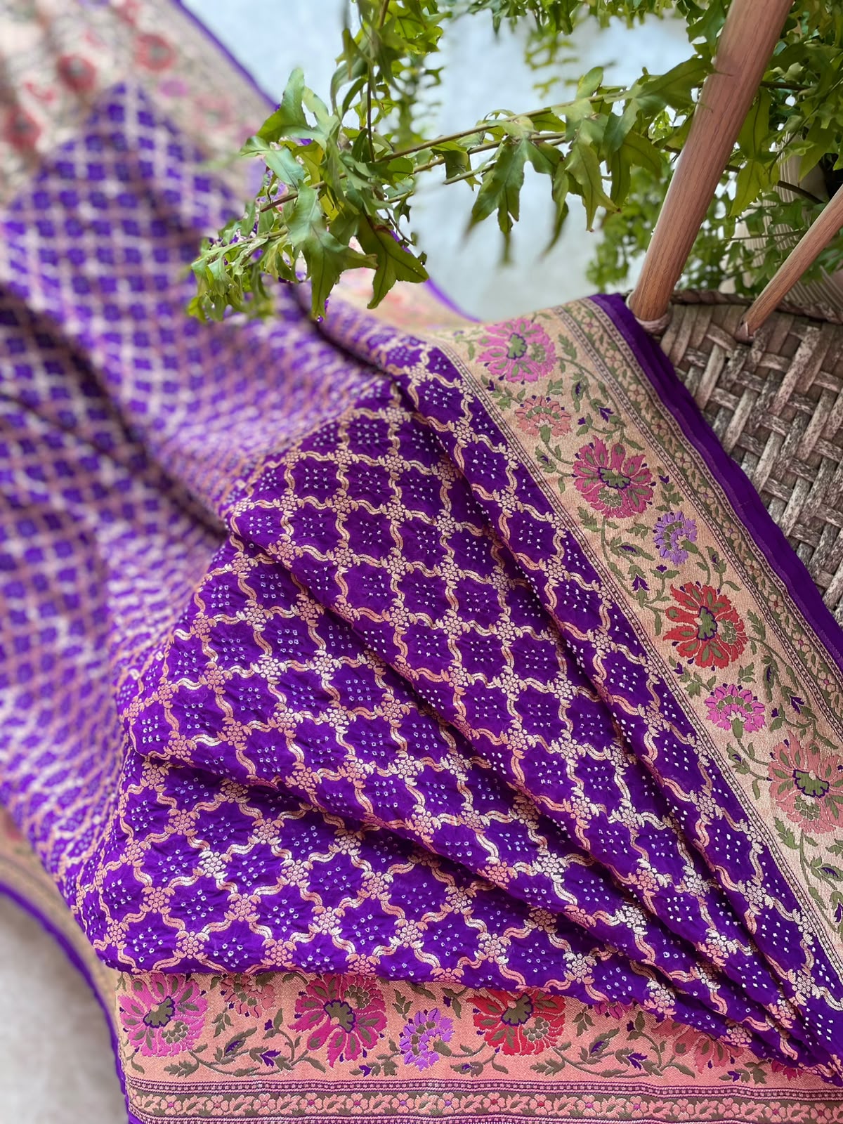 Shubha - Purple Tilfi Meenakari Bandhani Saree