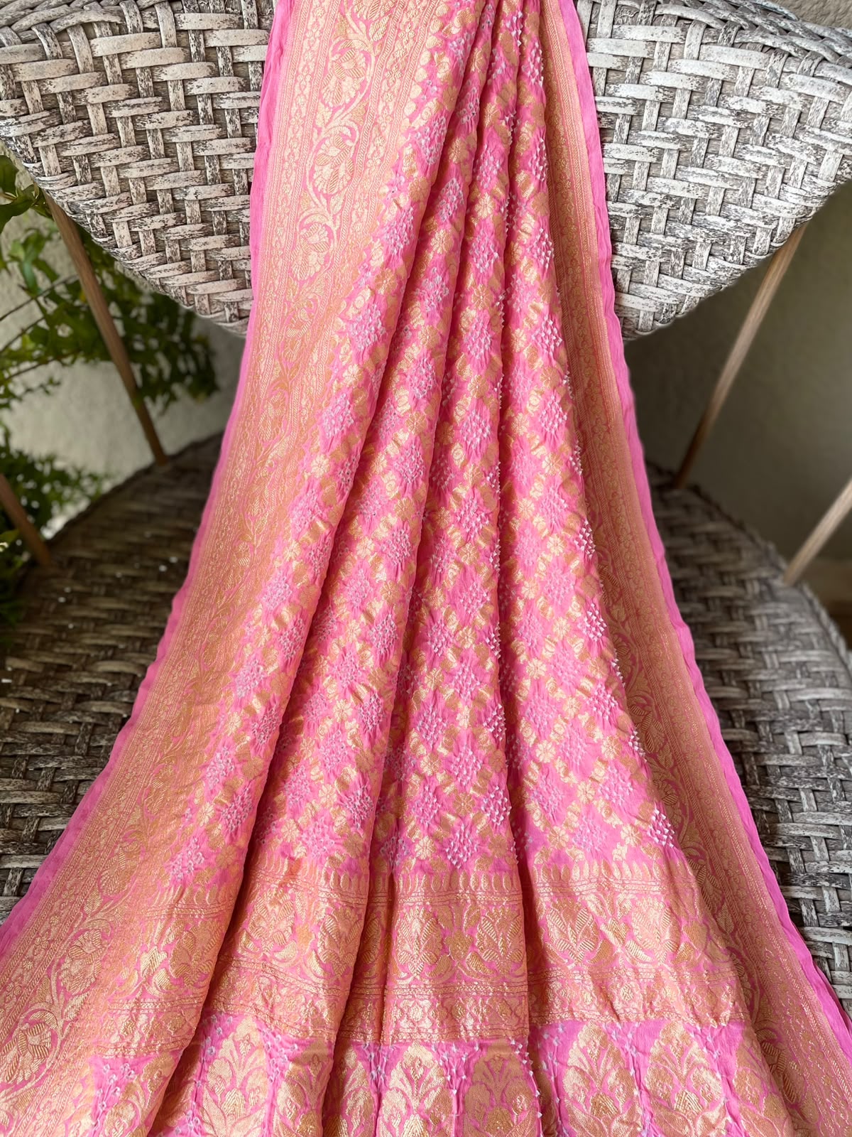 Sakhi - Peach Bandhani Banarasi Dupatta