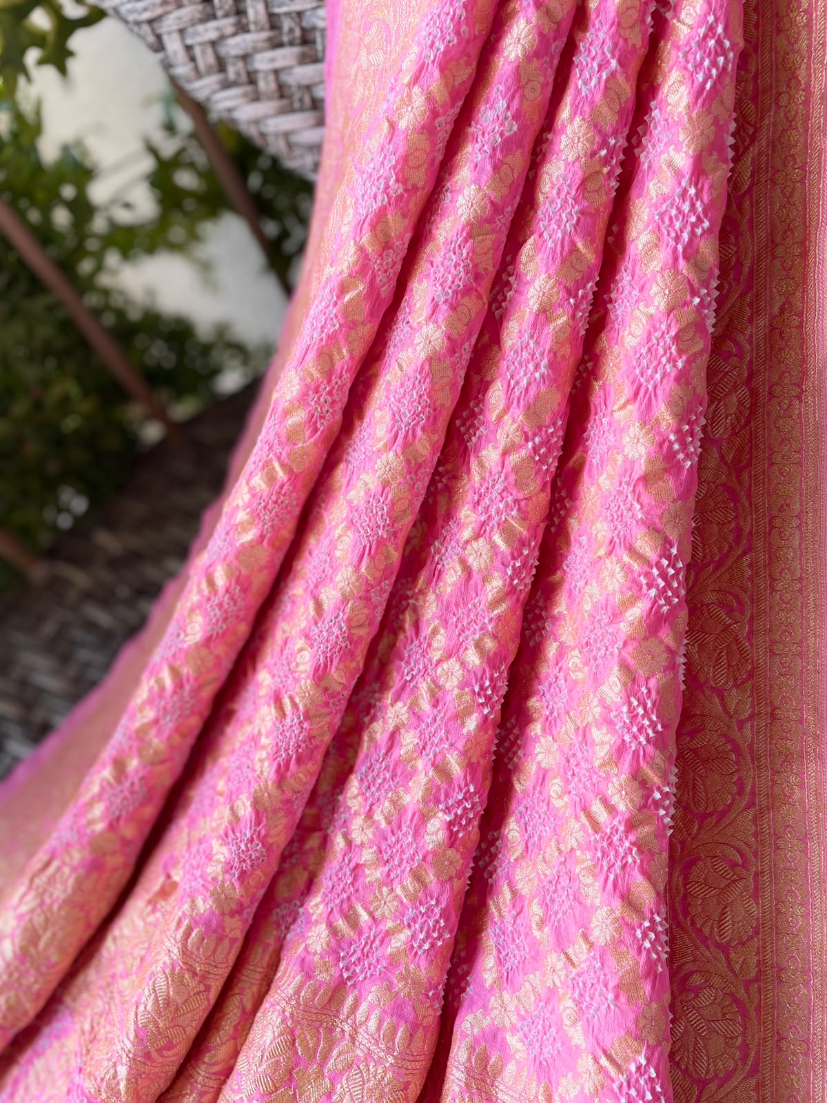 Sakhi - Peach Bandhani Banarasi Dupatta