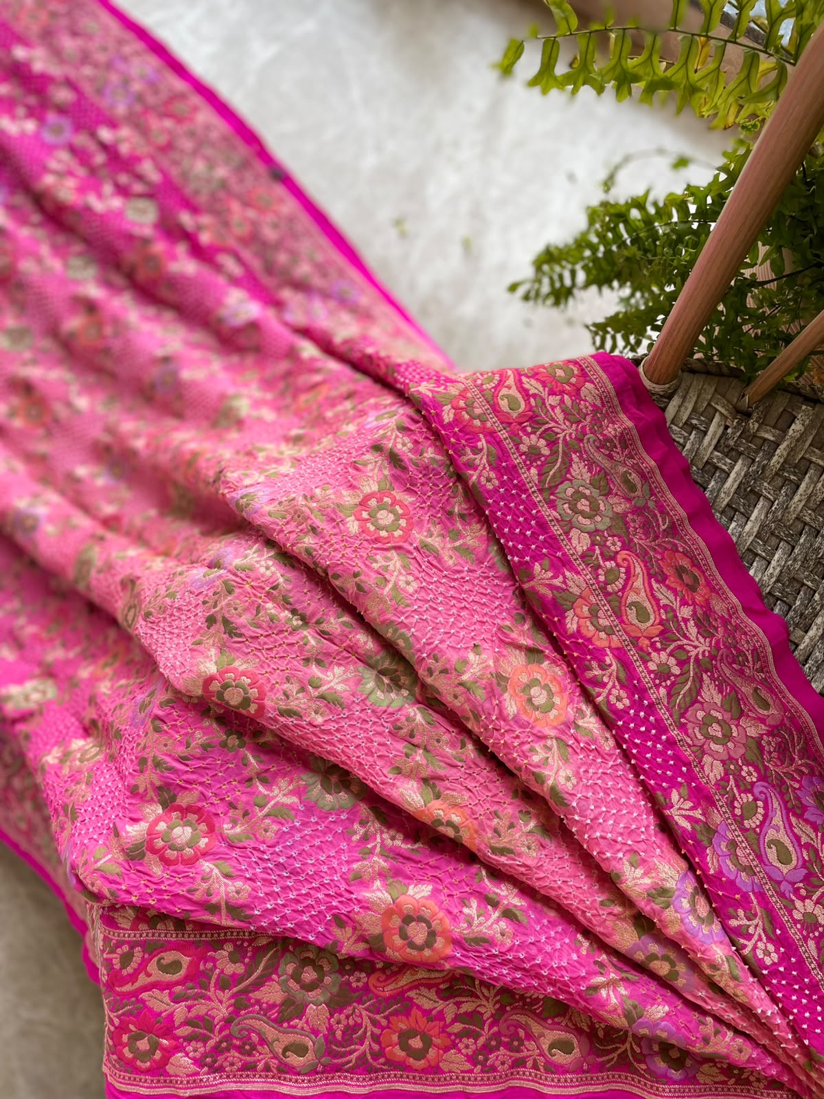 Tanuja - Pink & Peach Tilfi Meenakari Bandhani Saree