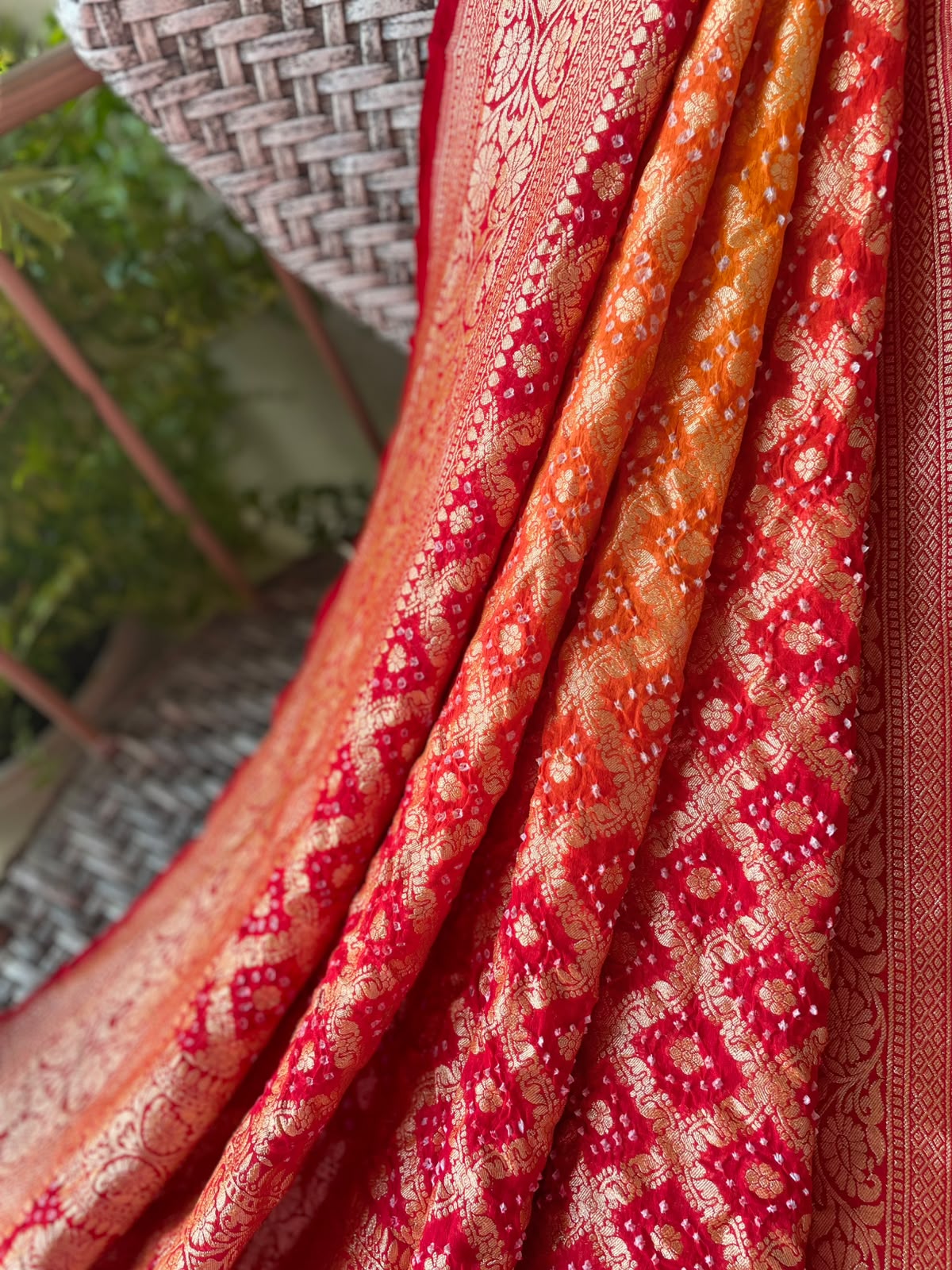 Hoor - Red & Orange Bandhani Banarasi Dupatta