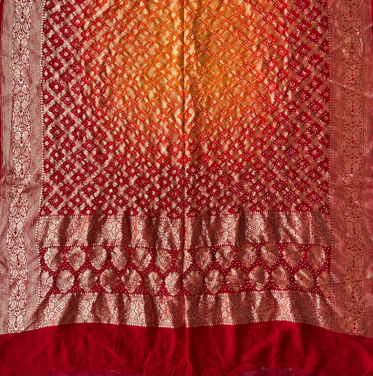 Hoor - Red & Orange Bandhani Banarasi Dupatta