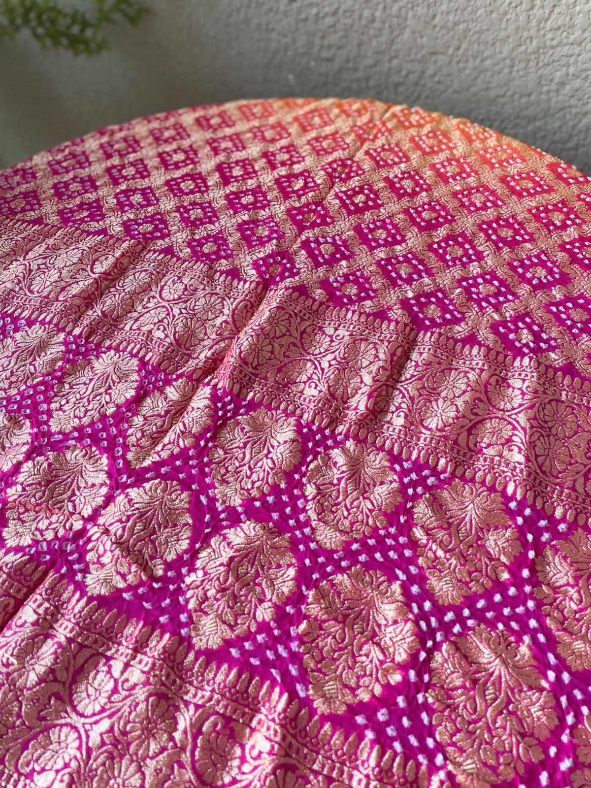 Leela - Pink & Orange Bandhani Banarasi Dupatta