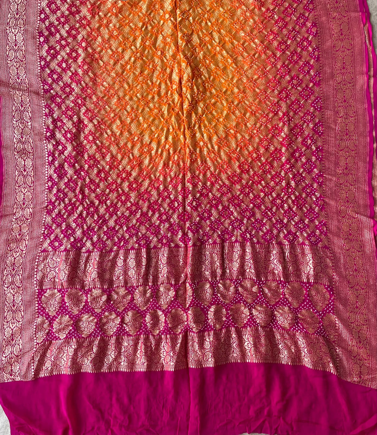 Leela - Pink & Orange Bandhani Banarasi Dupatta