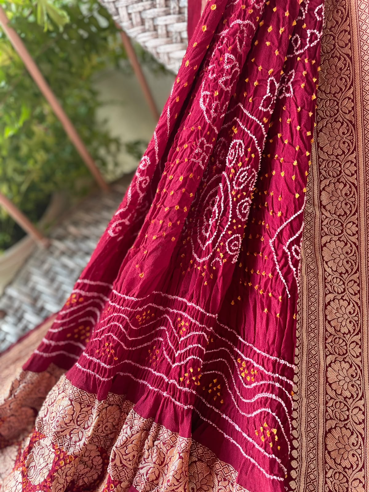 Kamini - Maroon Bandhani Banarasi Dupatta