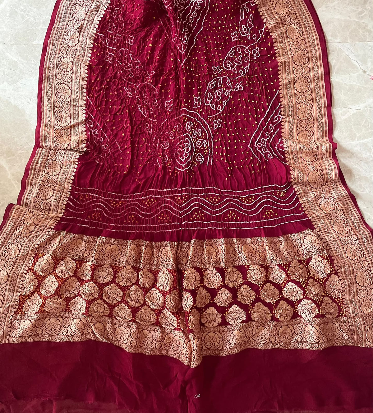 Kamini - Maroon Bandhani Banarasi Dupatta