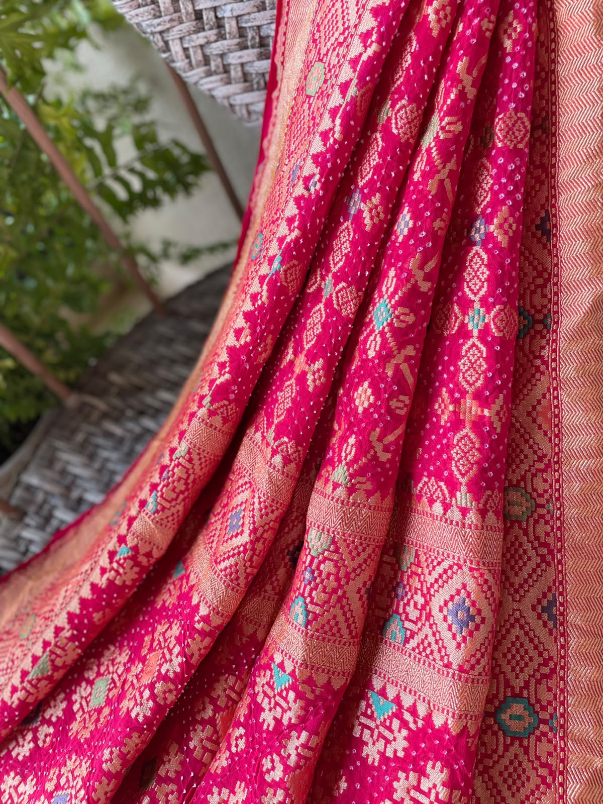 Zenia - Rani Pink Meenakari Bandhani Dupatta