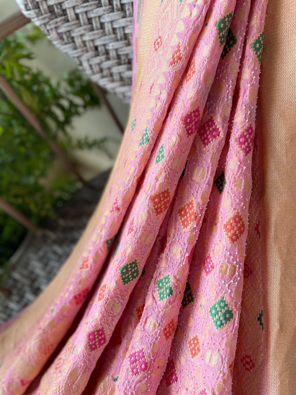 Ishaani - Peach Meenakari Bandhani Dupatta
