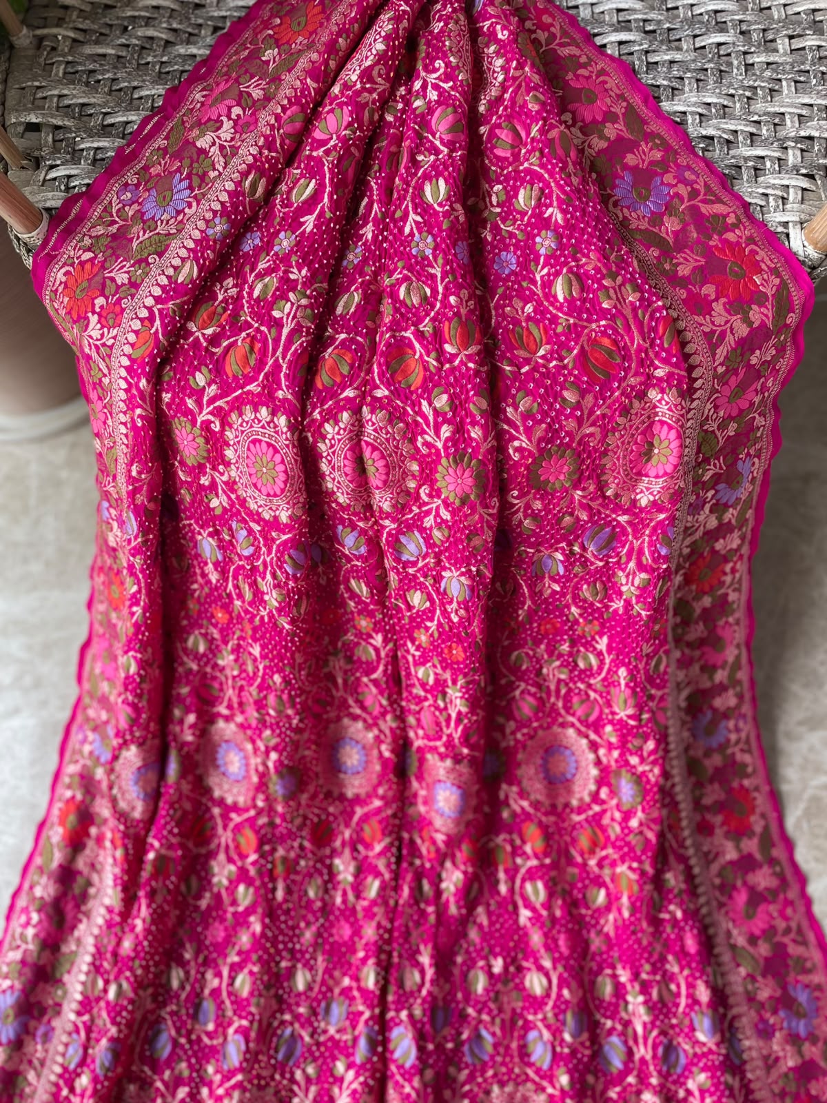 Manushree - Pink Tilfi Meenakari Bandhani Saree