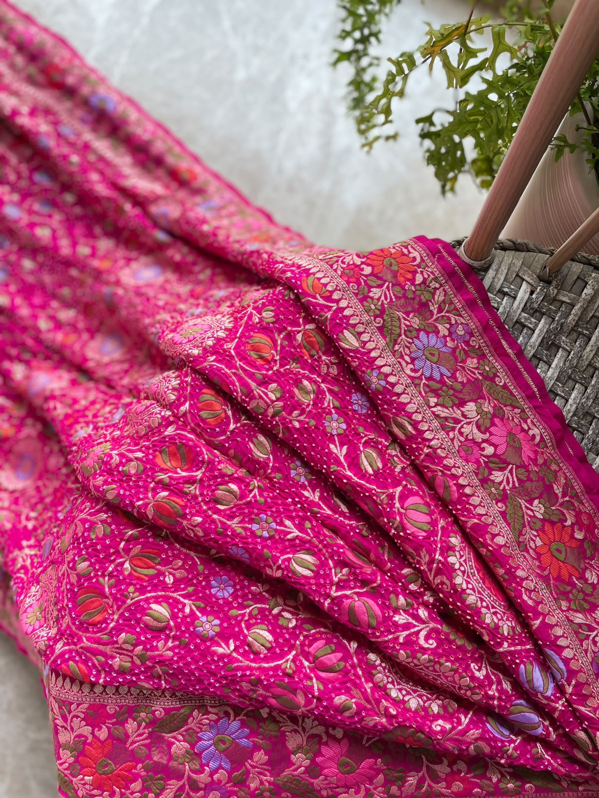 Manushree - Pink Tilfi Meenakari Bandhani Saree