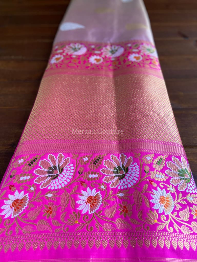 Tan Cotton Saree With Allover Check Design With Mango Buttas Along Kanchi  Style Border