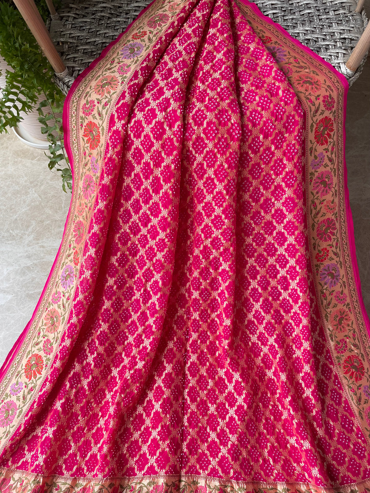 Kritika - Rani Pink Tilfi Meenakari Bandhani Saree