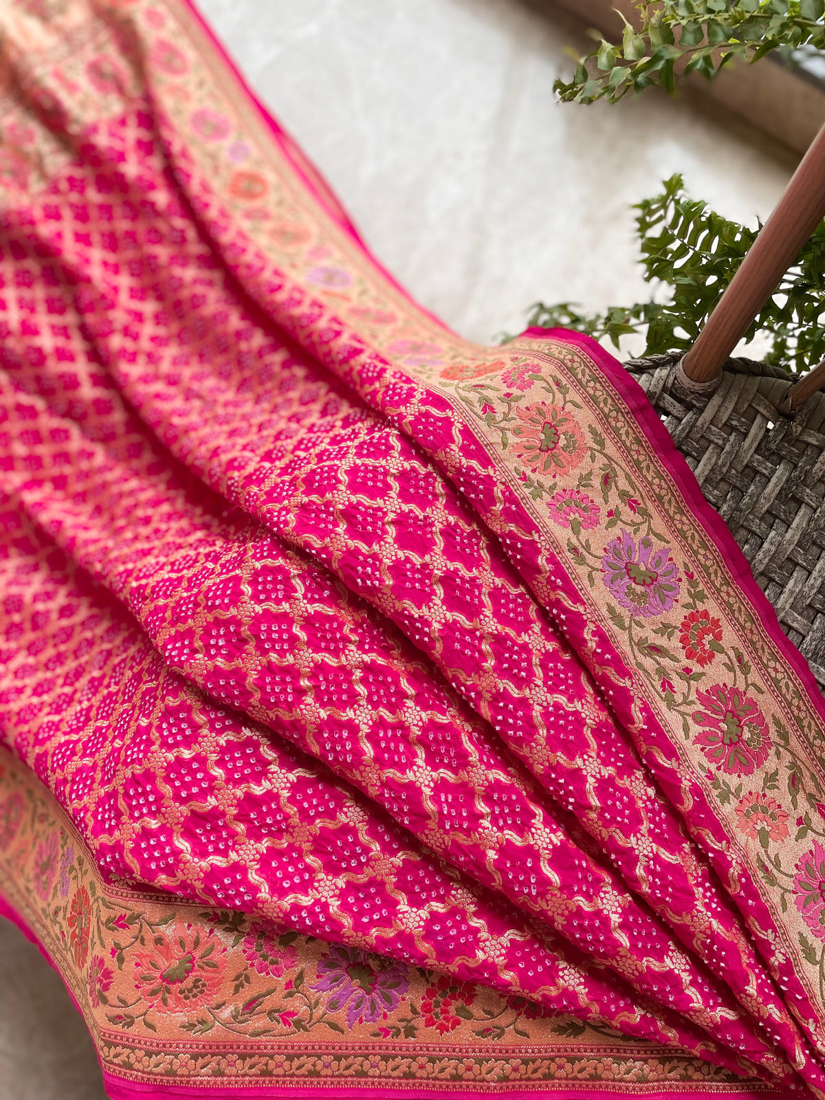 Kritika - Rani Pink Tilfi Meenakari Bandhani Saree