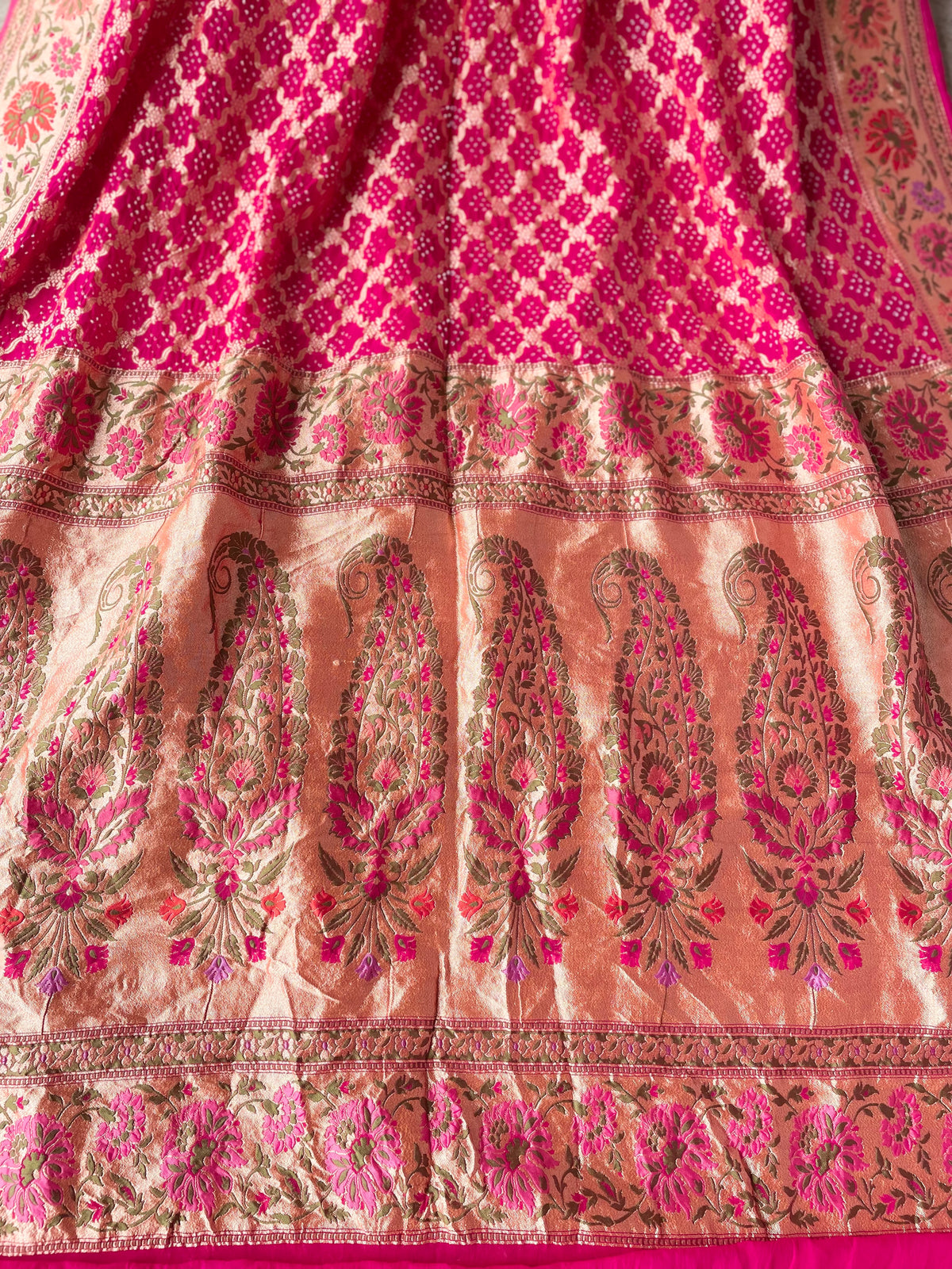 Kritika - Rani Pink Tilfi Meenakari Bandhani Saree